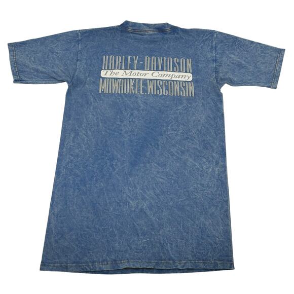 VTG y2k 2000 Men's Blue Acid Wash Harley Davidson Motorcycles Graphic T Shirt~ M - Picture 6 of 8